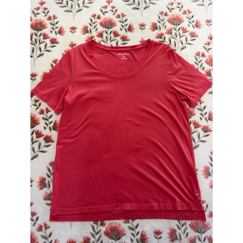 Eddie Bauer Womens Coral Pink Cotton Modal Scoop Neck T-Shirt L ELT3007S - Picture 1 of 6